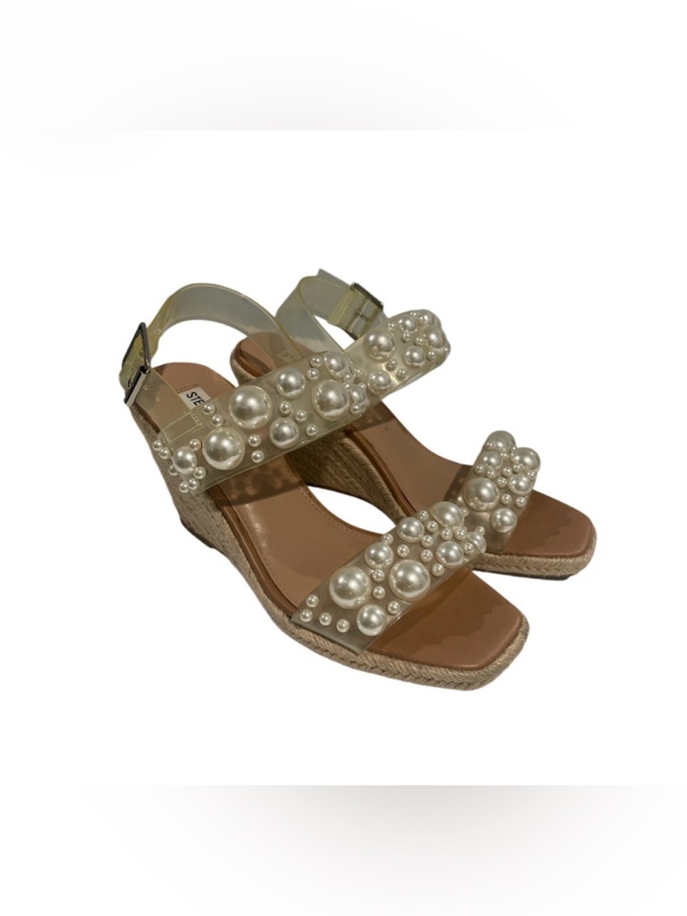 Steve Madden Pearl-Embellished Cream Wedge Sandals - Women's 8.5